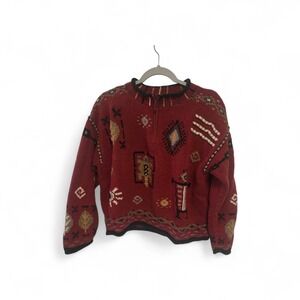 Vintage 90s Coldwater Creek  XL Red Southwestern Hemp Cotton Sweater